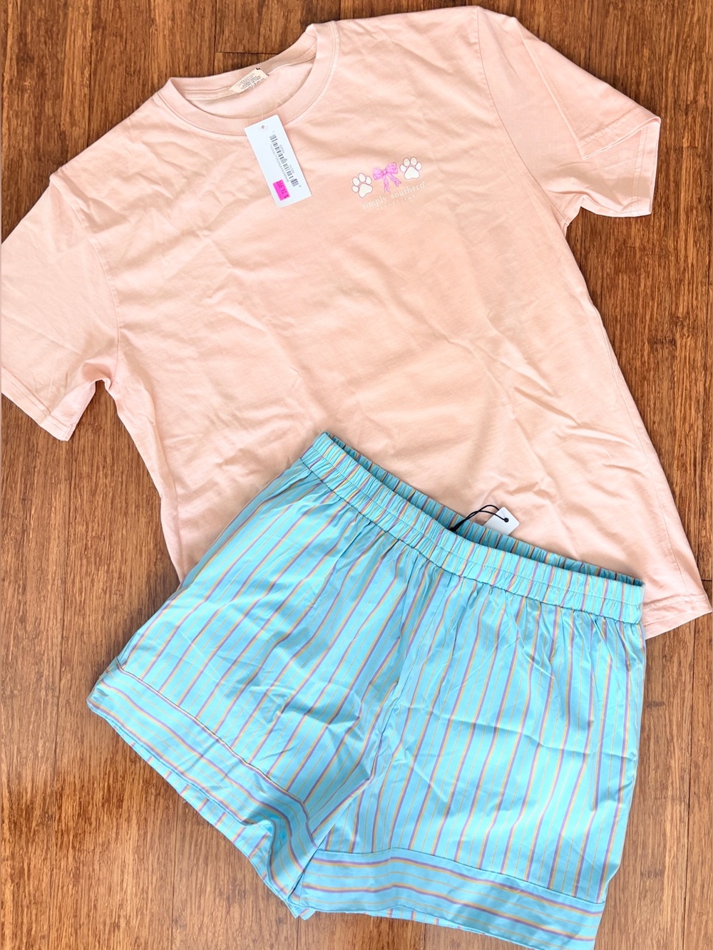 NWT! day+moon Shorts Striped Blue & Coral Lounge Elastic Waist Cotton SZ M Prep